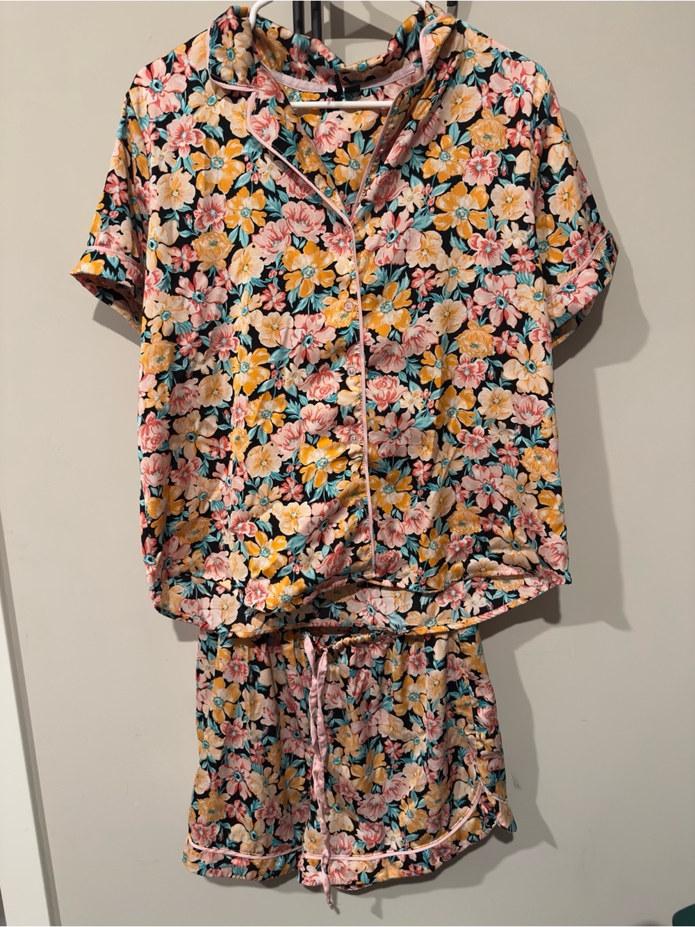 Kensie Floral Short Pajama Set - Pink, Yellow & Black